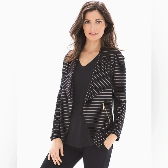 Soma | French Terry Zipper Jacket Gold Glitz Stripe Black EUC - Picture 2 of 9